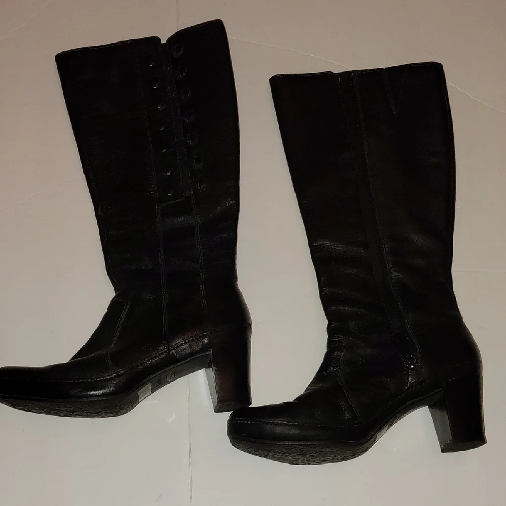 Clarks Womens Black Leather Knee-High Block Heeled Boots Sz 8.5W - Picture 10 of 11